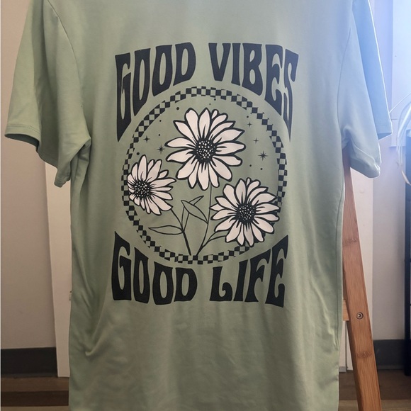 Green Graphic Tee - Good Vibes Good Life- Moonchild - Picture 1 of 3